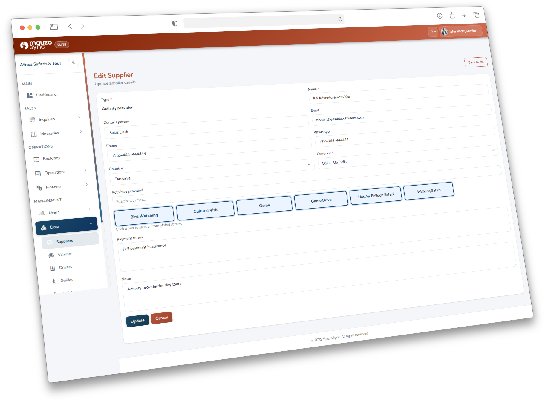 Activity provider list view with linked bookings count