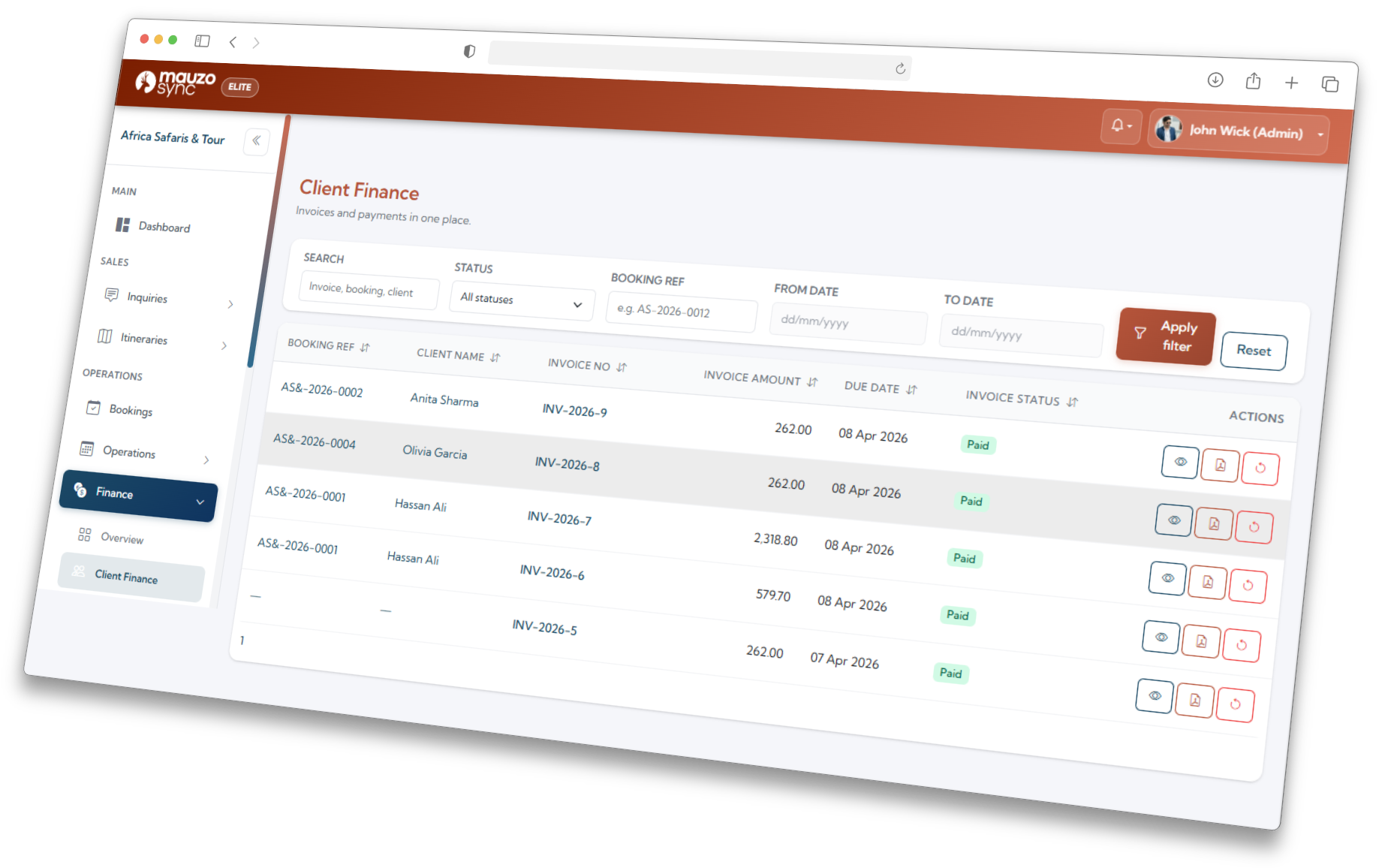 Payment summary section with status indicators for deposits and balances