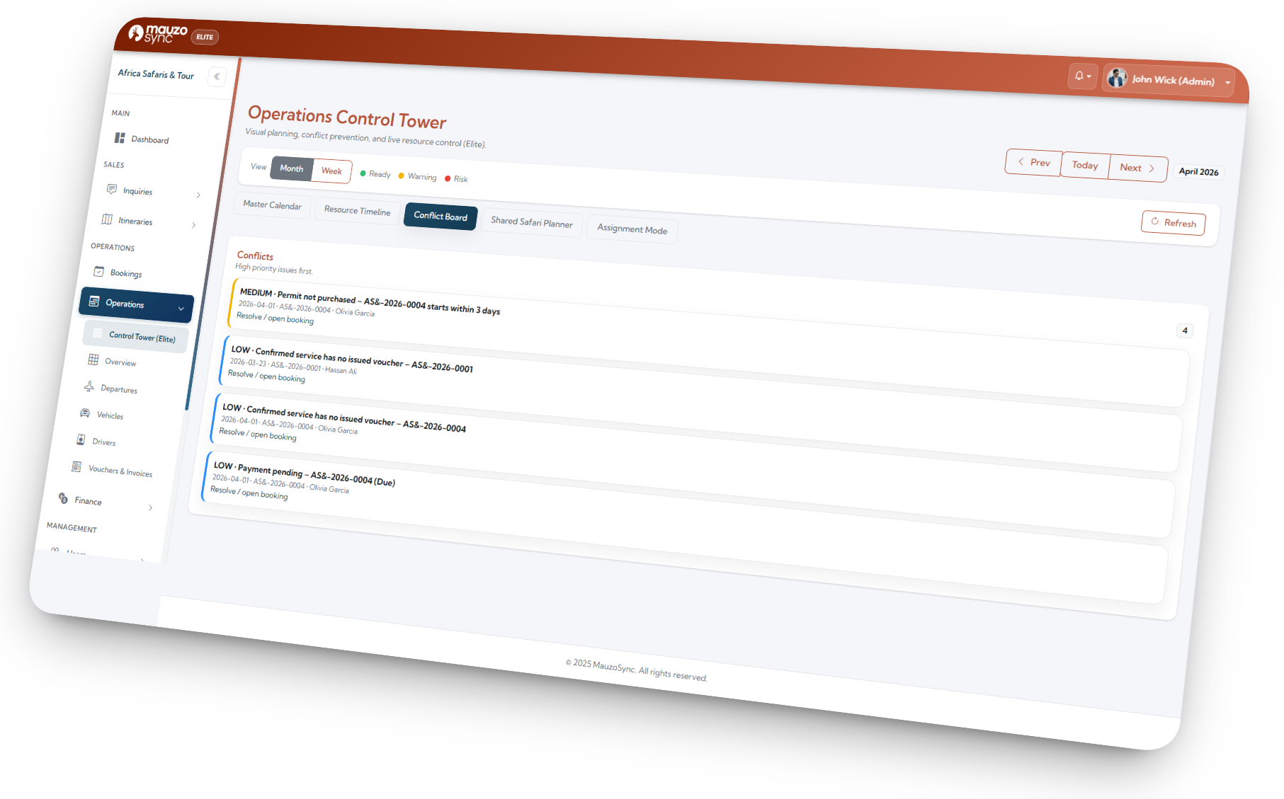 Visual warning or conflict notification in system