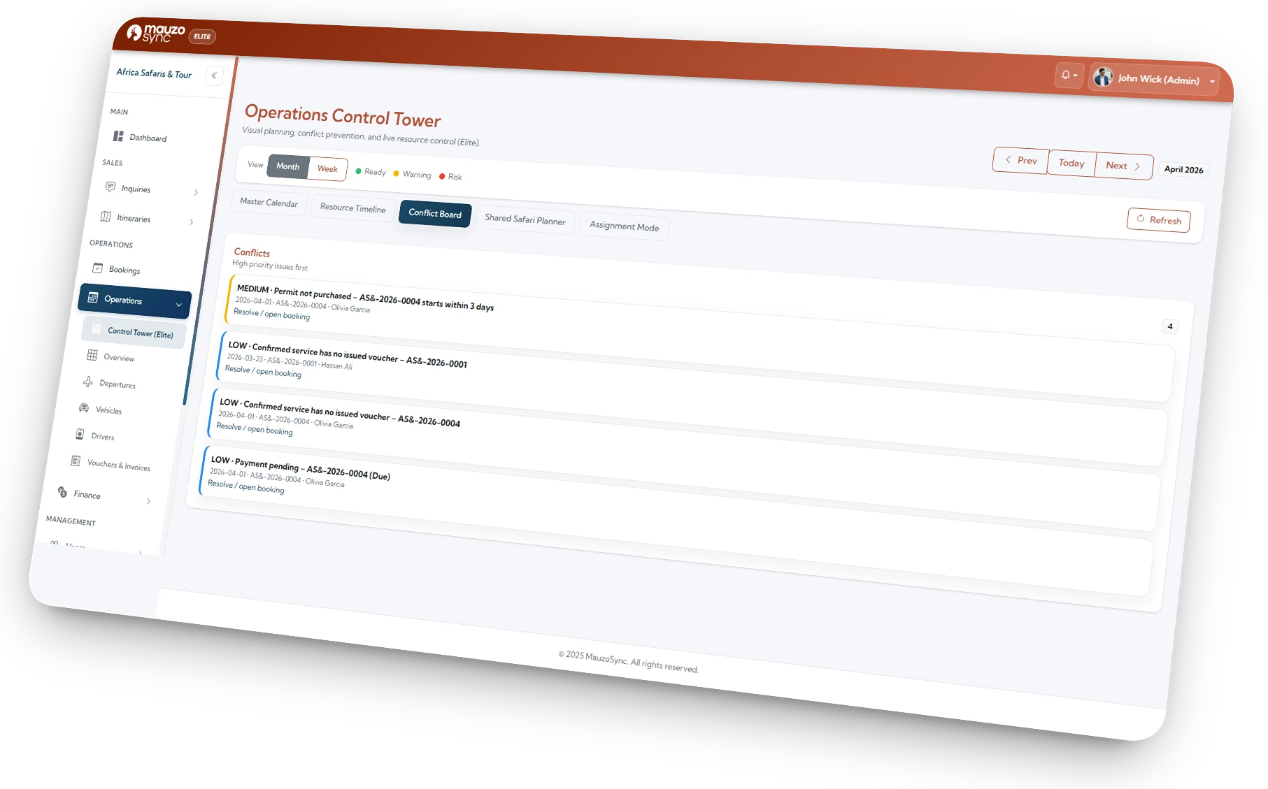 Visual warning or conflict notification in system
