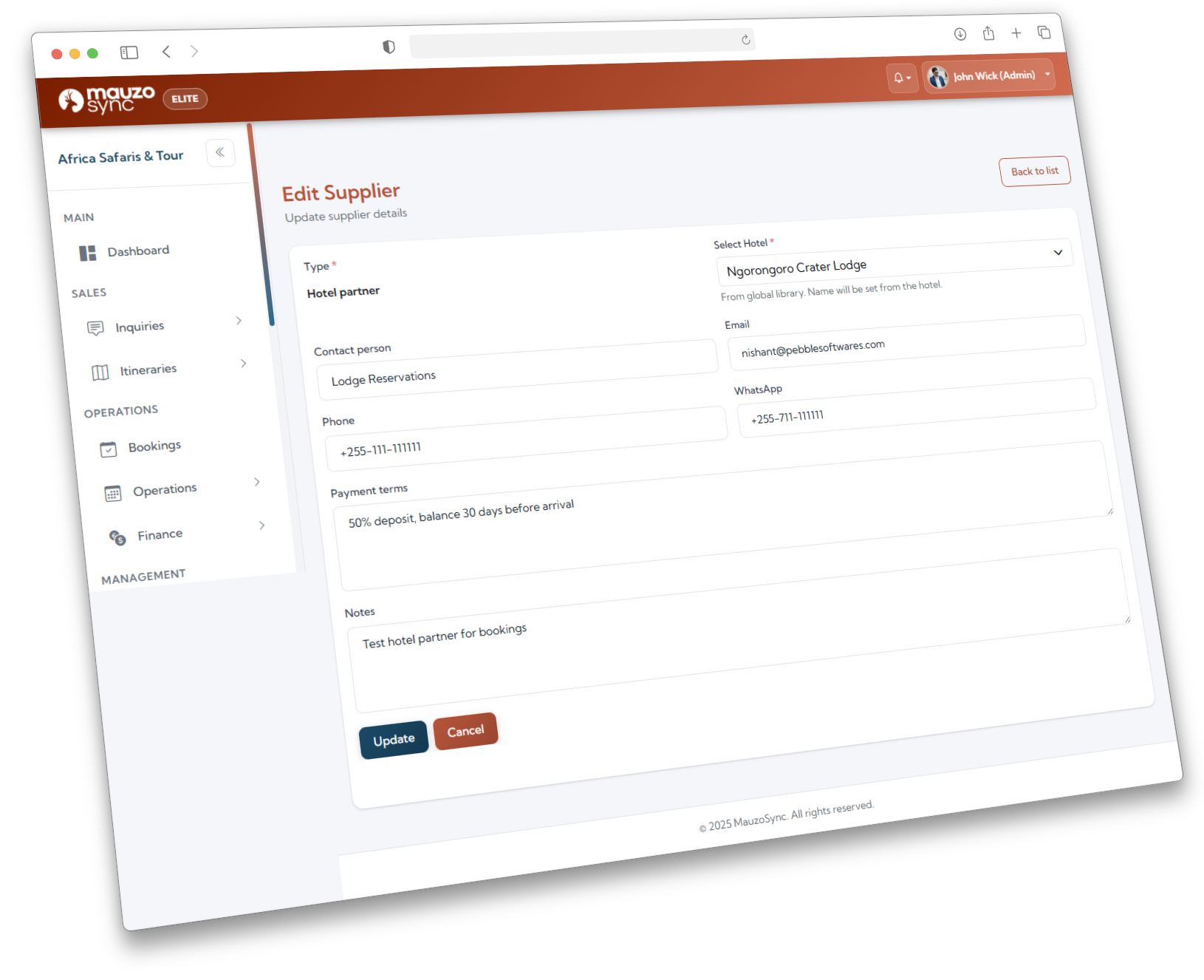 Hotel confirmation panel with status column clearly visible
