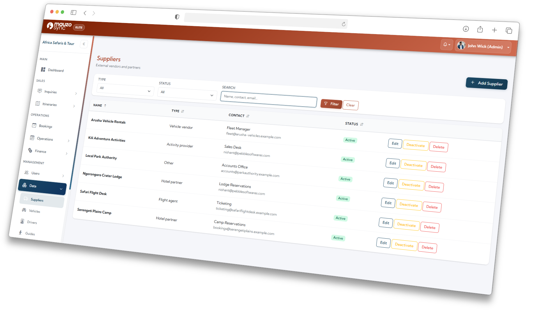 Hotel list view with search and filter options