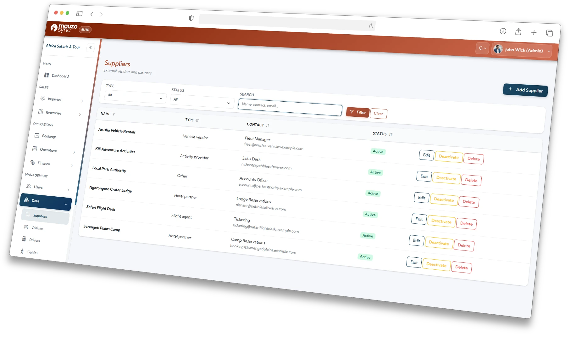 Hotel list view with search and filter options