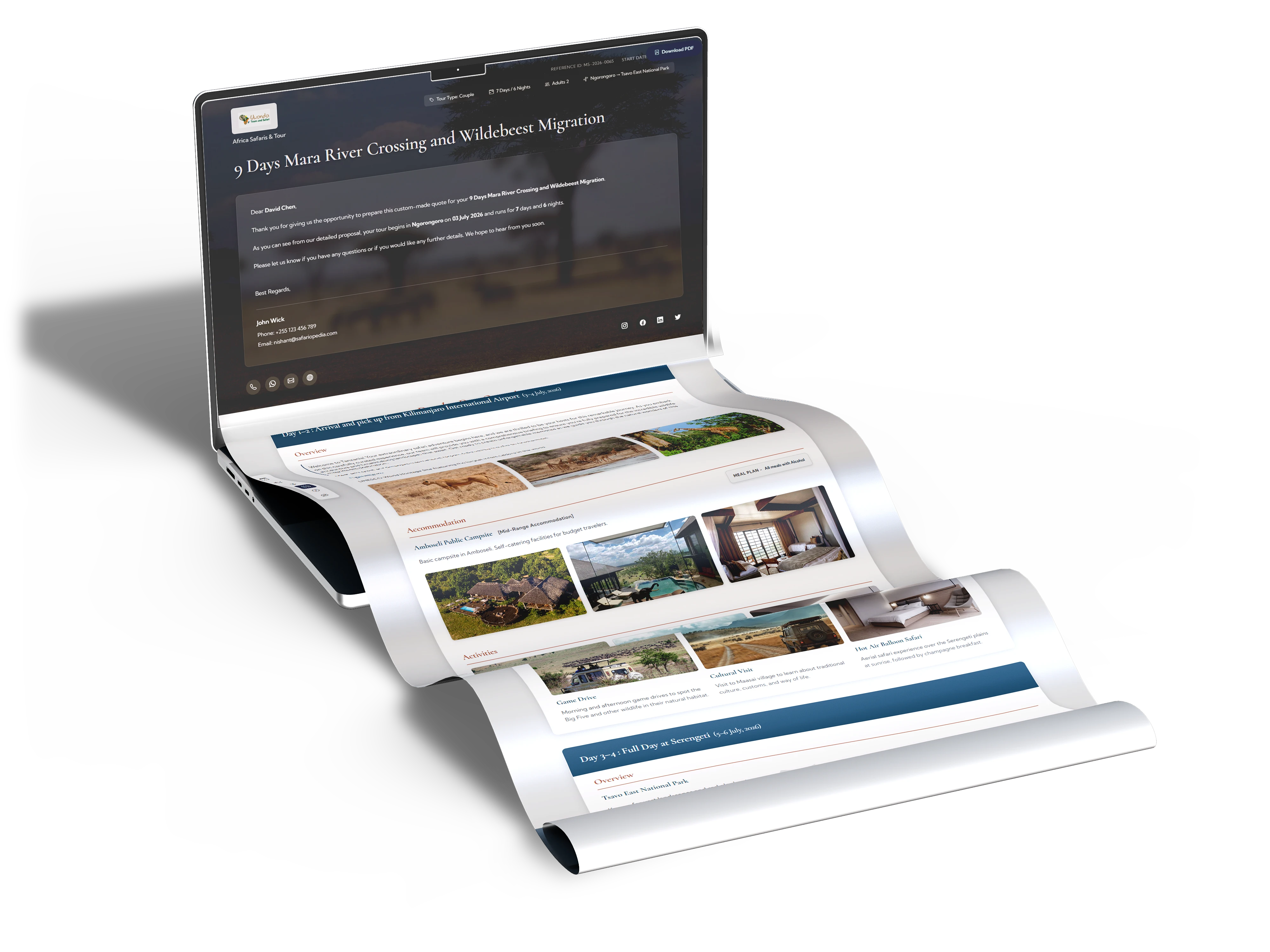 Itinerary builder — day-wise proposals with pricing