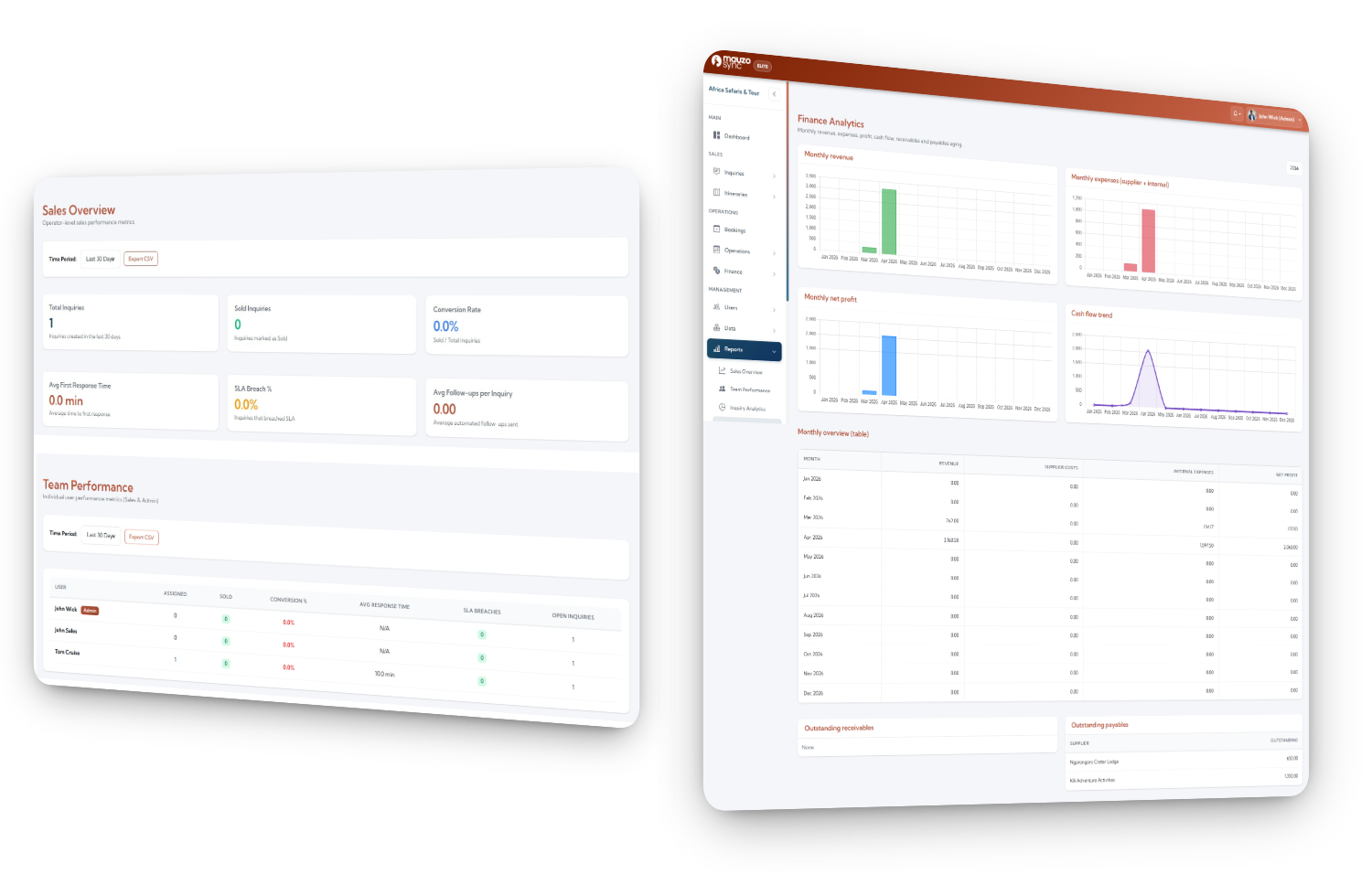 Booking detail page showing multi-axis status indicators