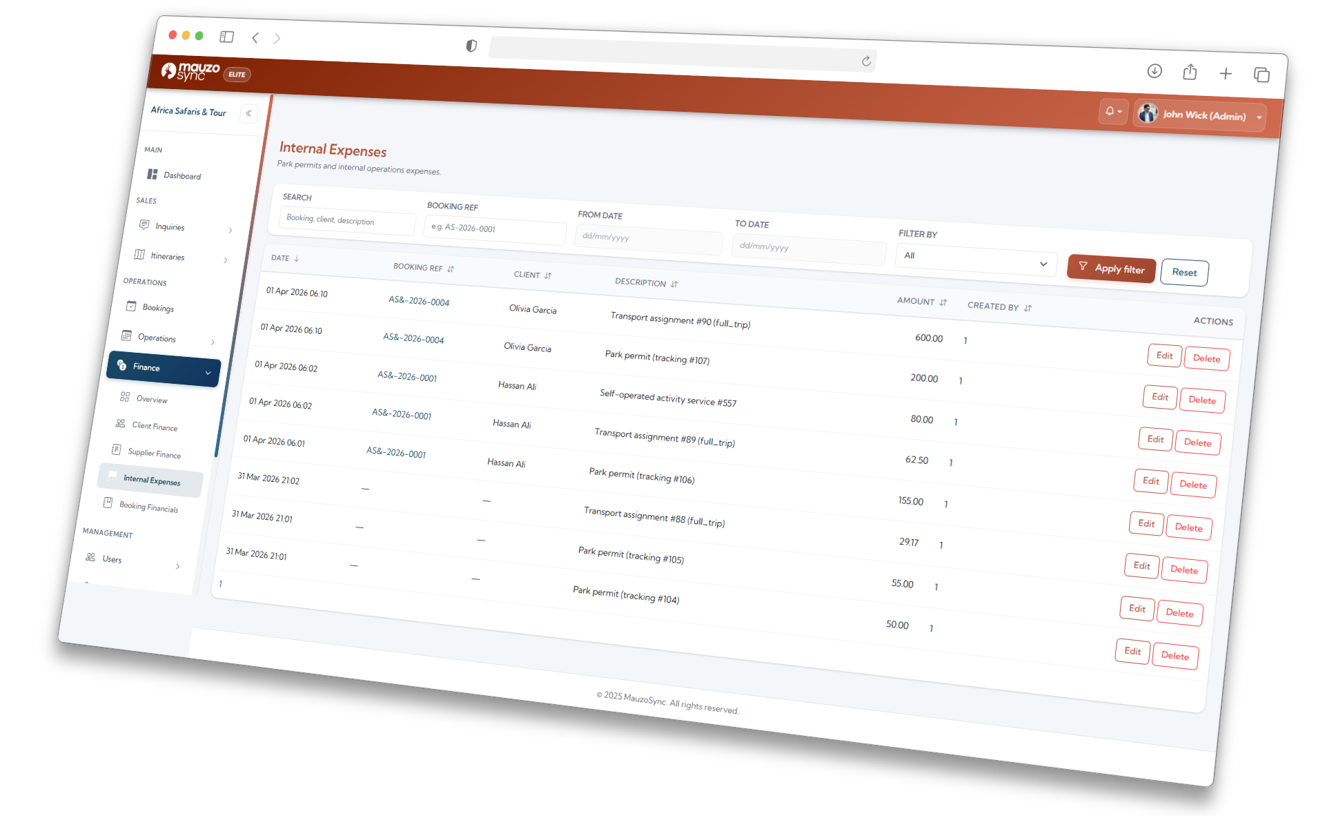 Financial summary panel including transport cost line item
