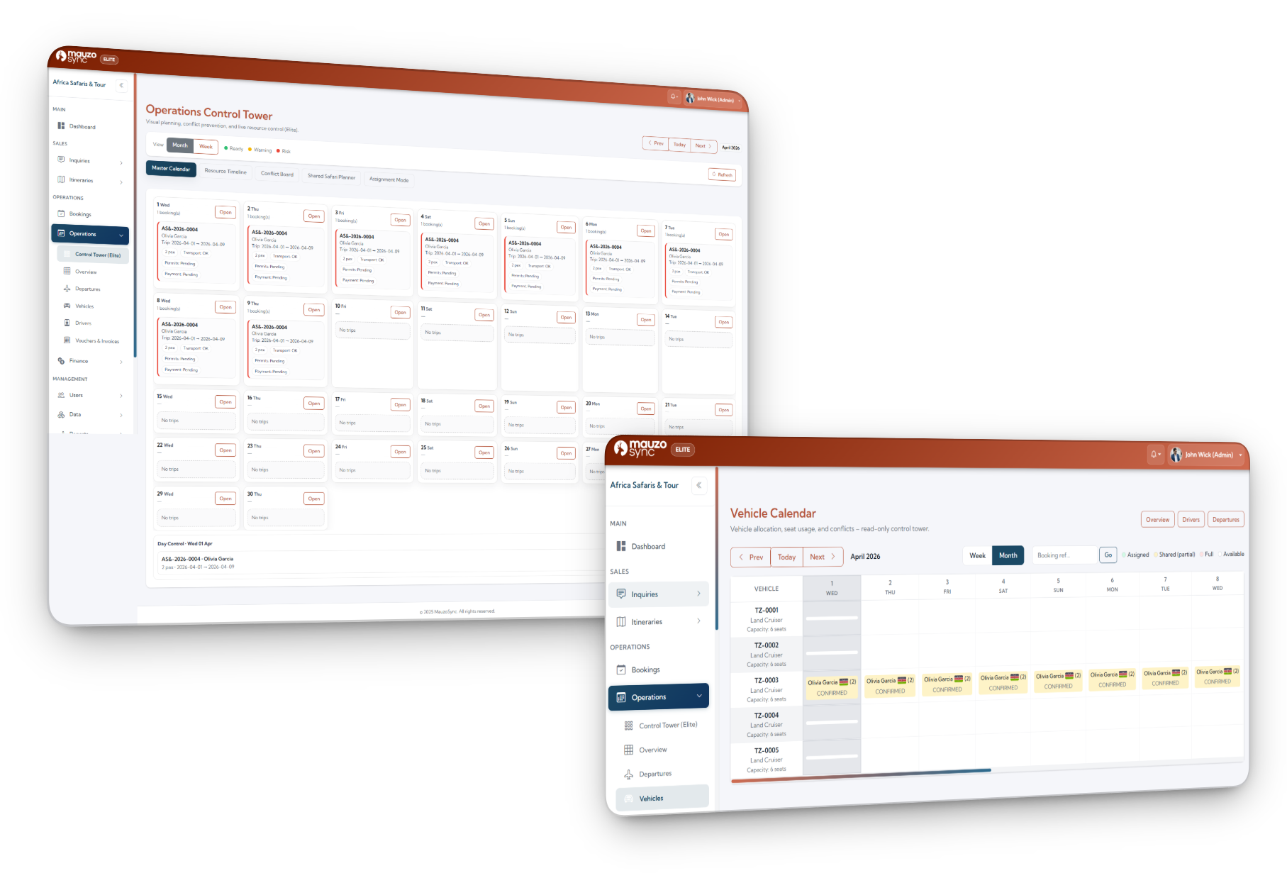 Booking detail page showing multi-axis status indicators