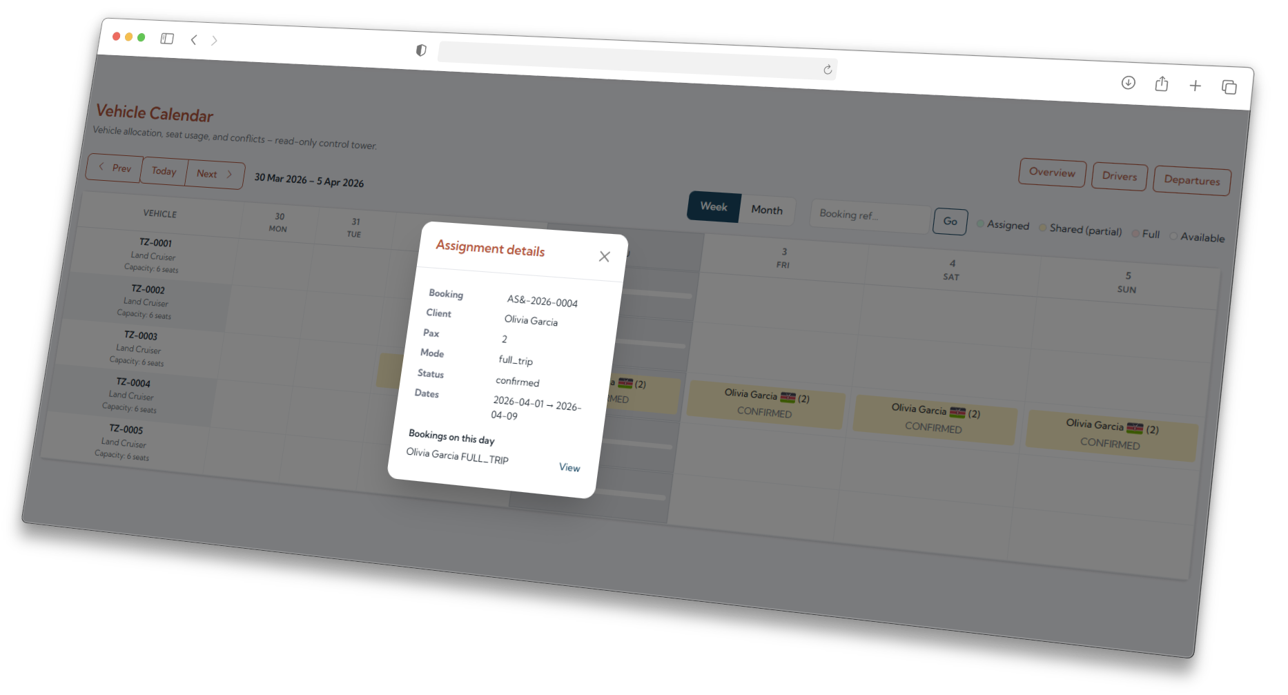 Vendor profile showing linked bookings