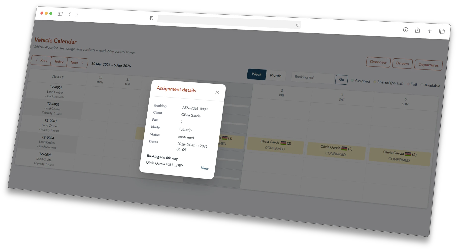 Vendor profile showing linked bookings