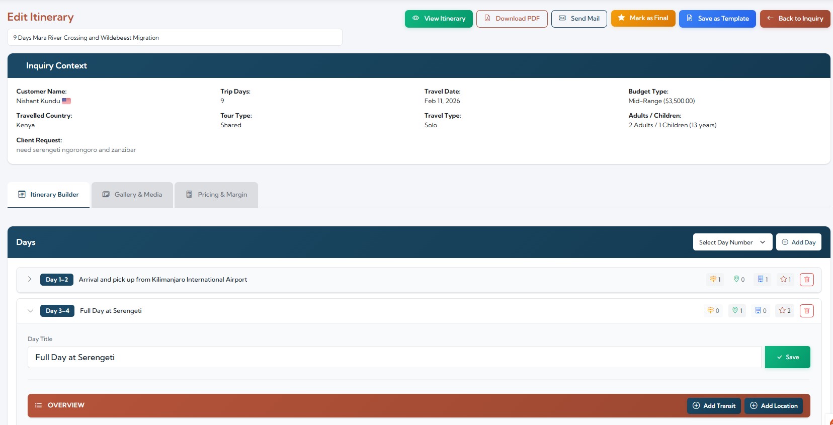 Sales to operations handover — itinerary and execution