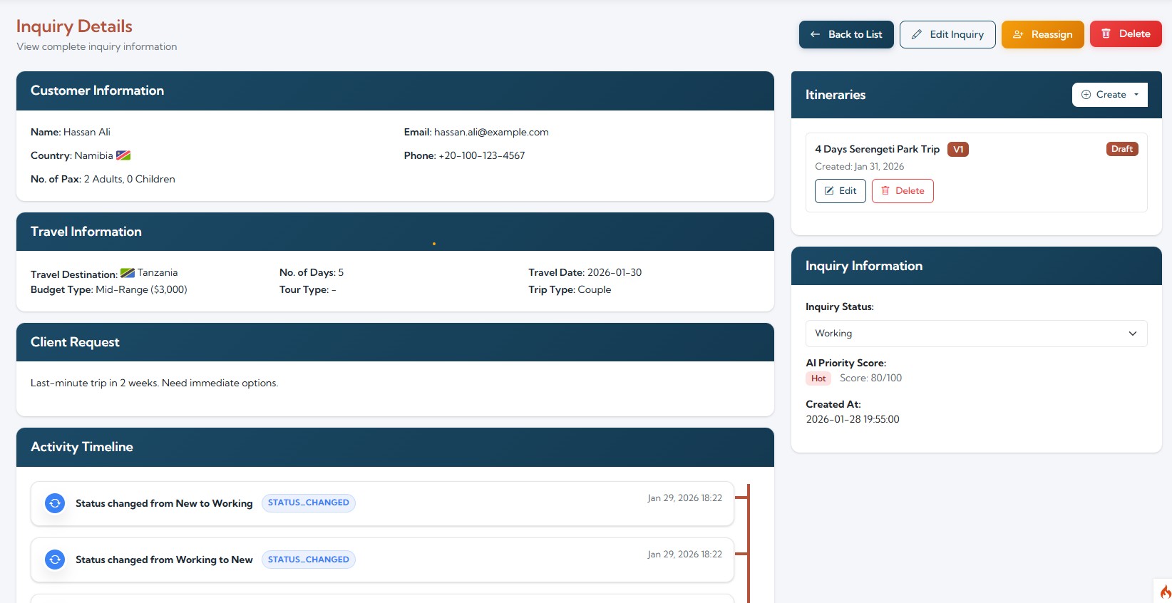 Operations dashboard — trips, assignments, and status