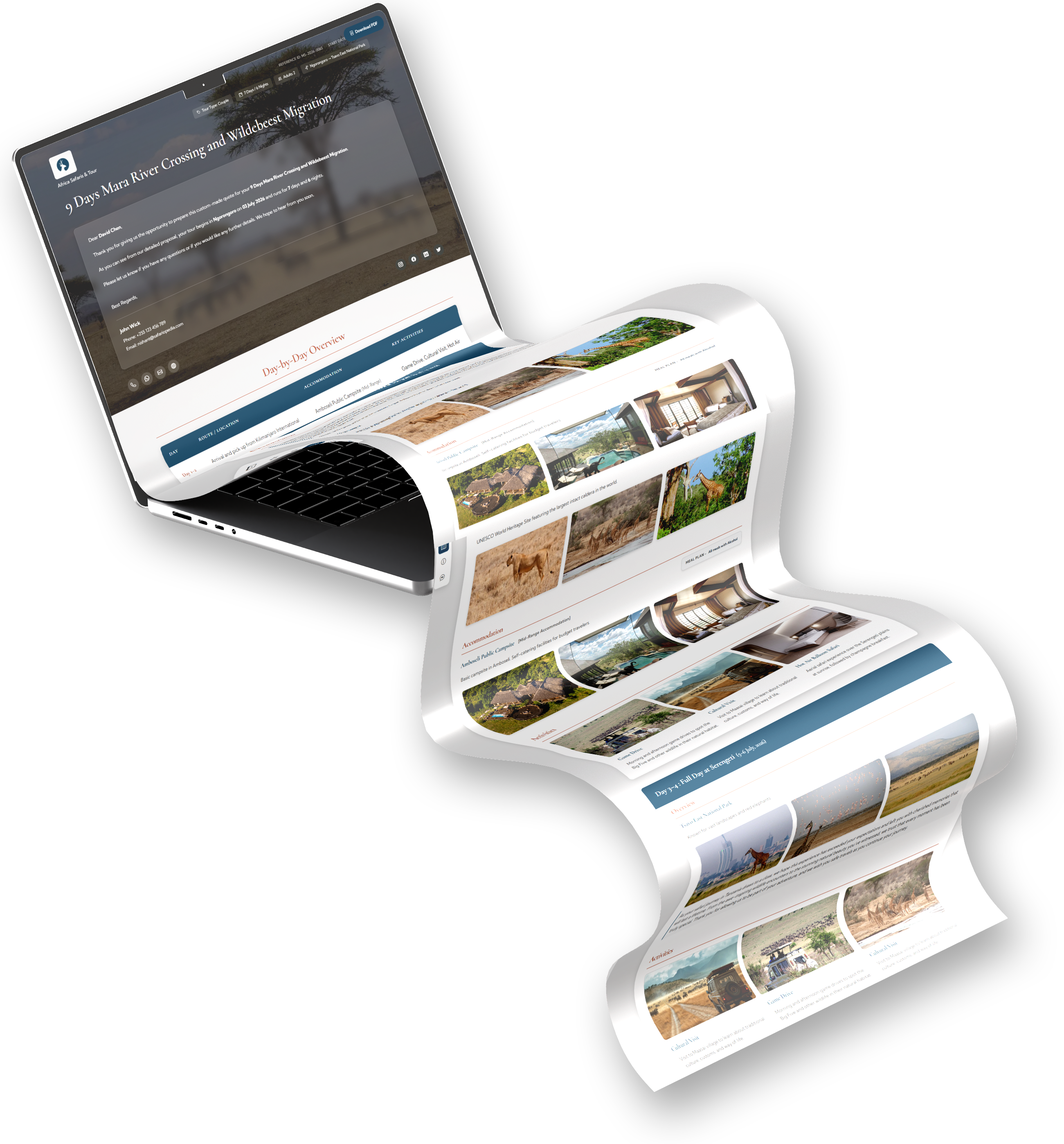 Professional itinerary proposal with day-by-day layout